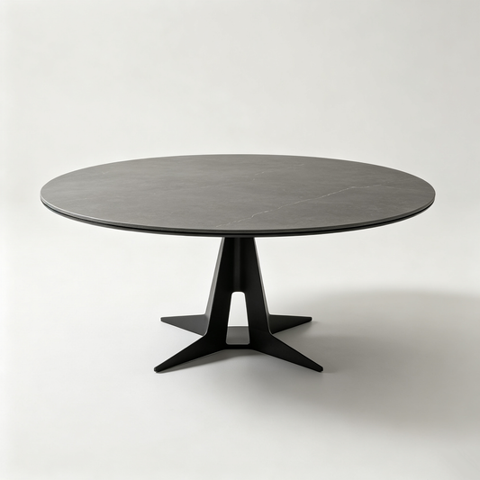 Modern Grey Round Dining Table with Black Base