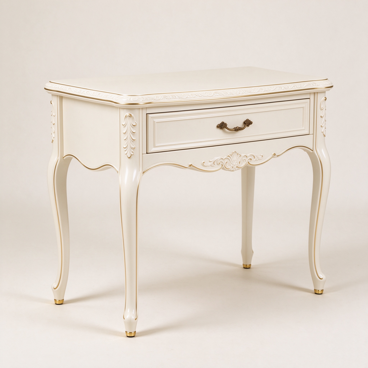 Ivory White European Table with Gold Carvings