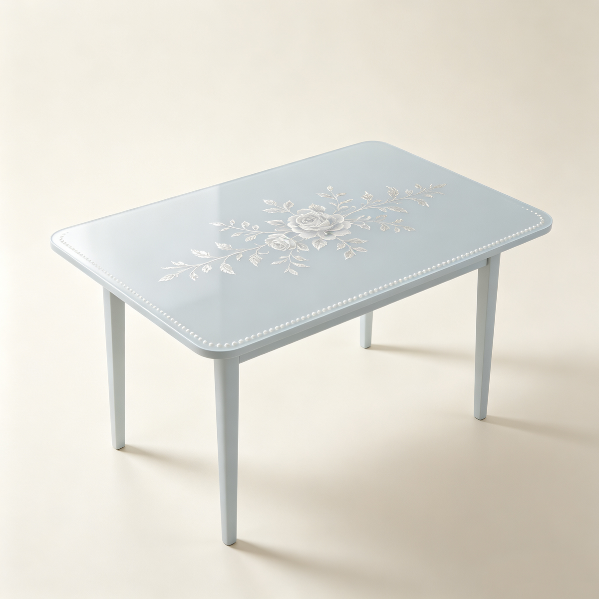 Light Blue Rose Printed Coffee Table