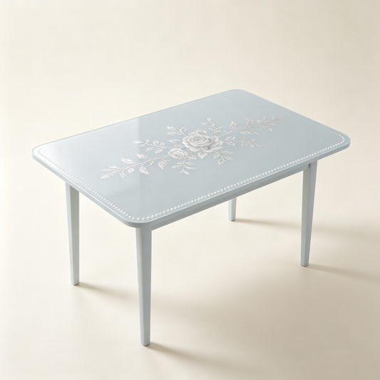 Light Blue Rose Printed Coffee Table