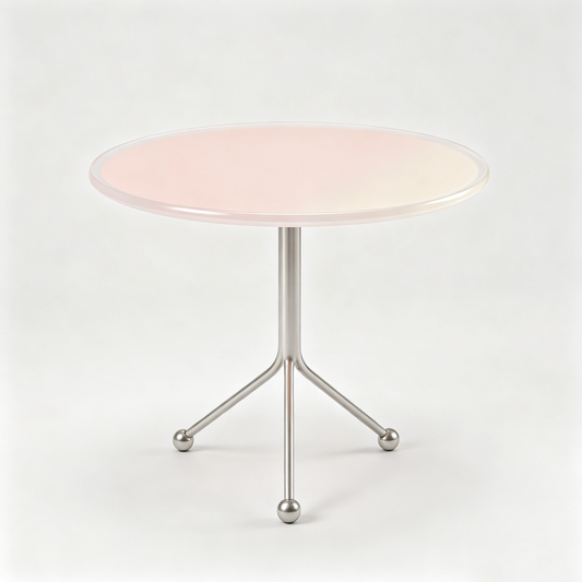 Pink Gradient Round Side Table with Silver Base