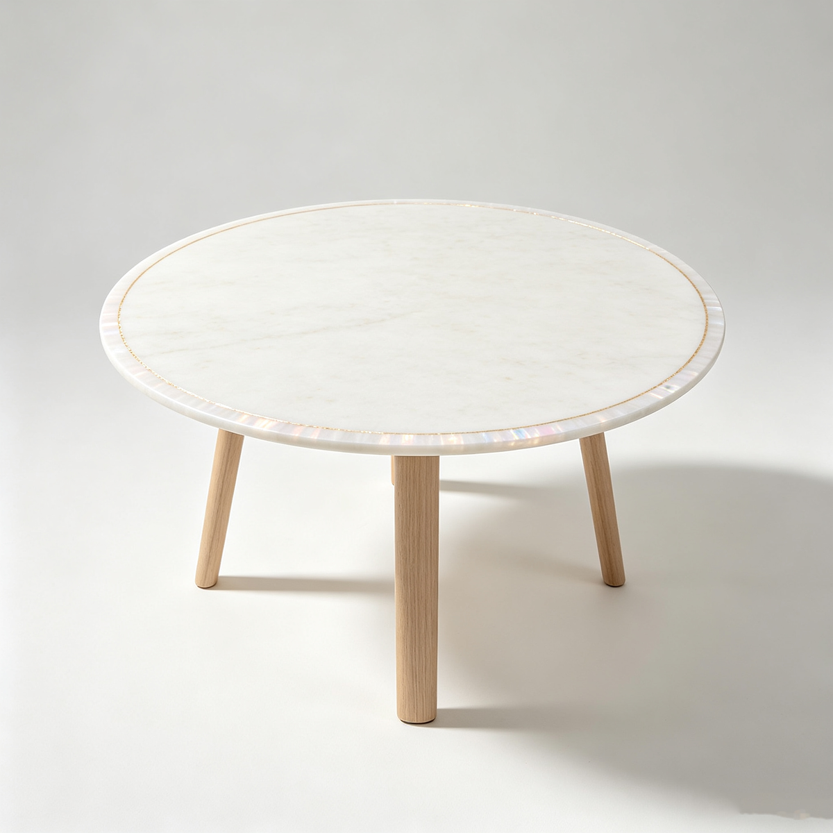 White Marble Round Coffee Table with Wood Legs