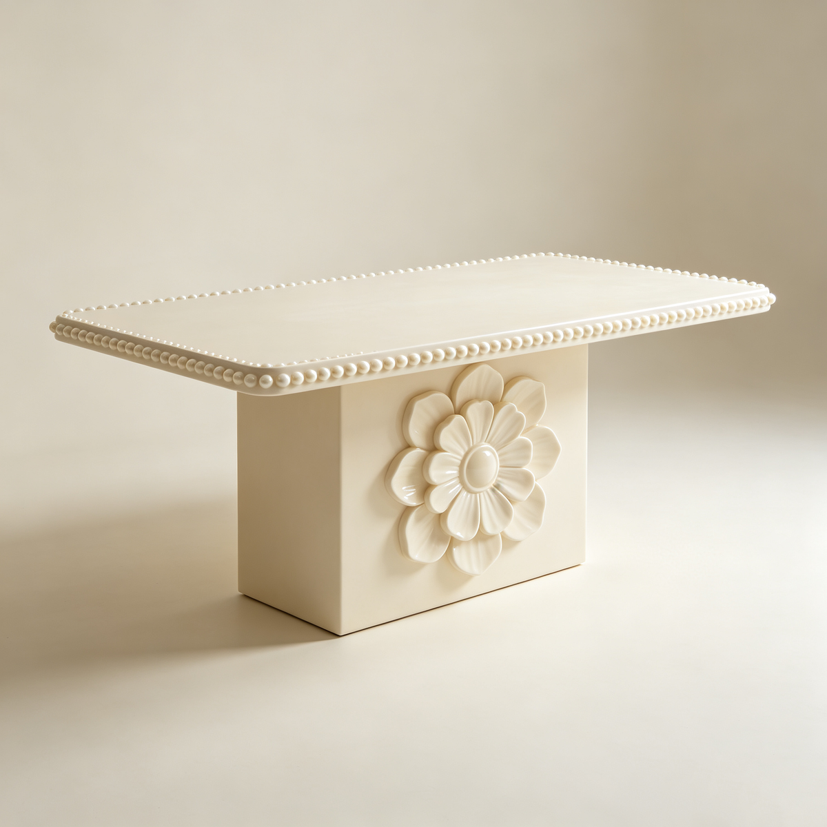 Cream White Flower Pedestal Coffee Table