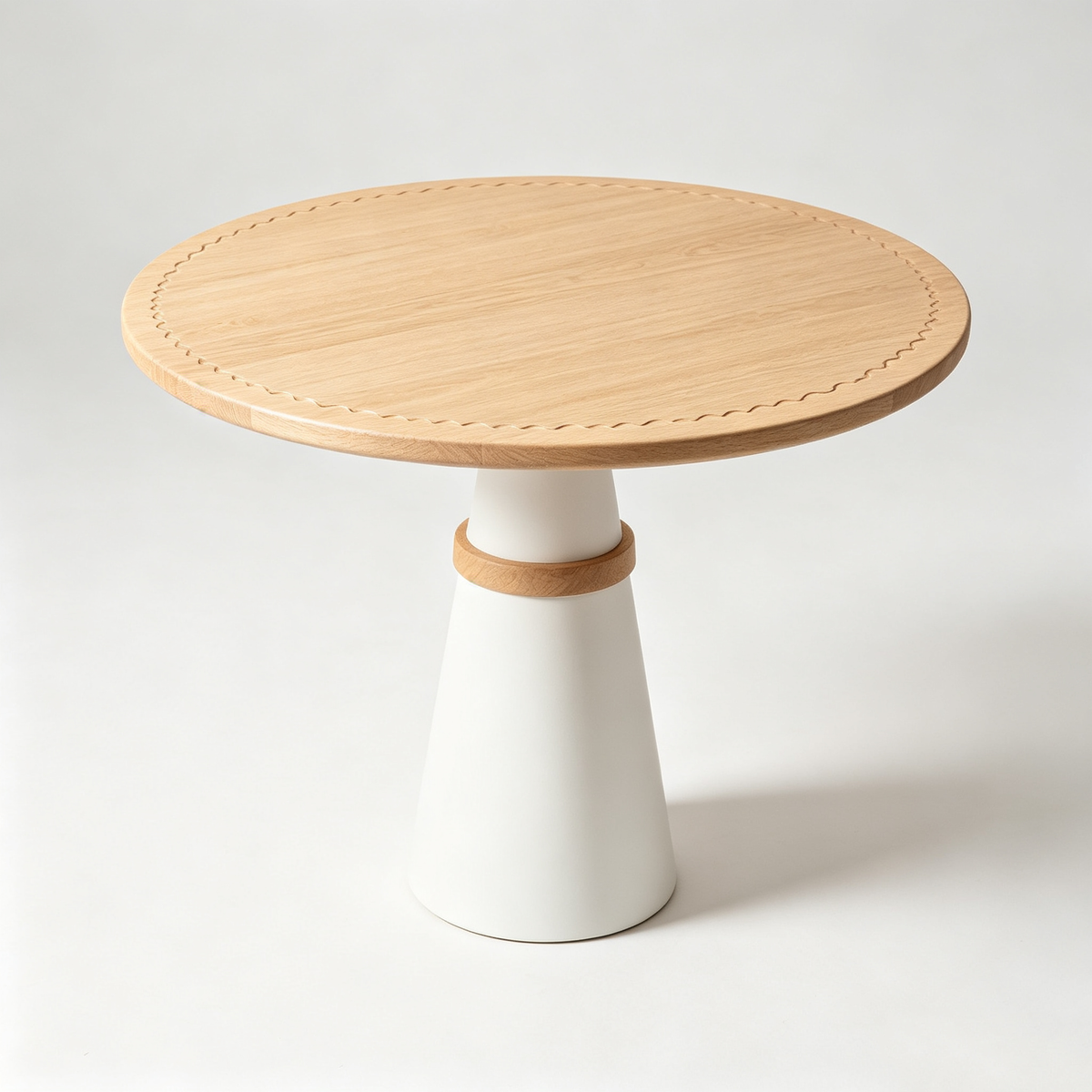 Light Wood Round Side Table with Fluted Leg