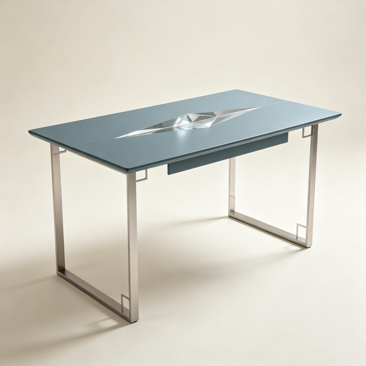 Grey Blue Modern Desk with Metal Frame