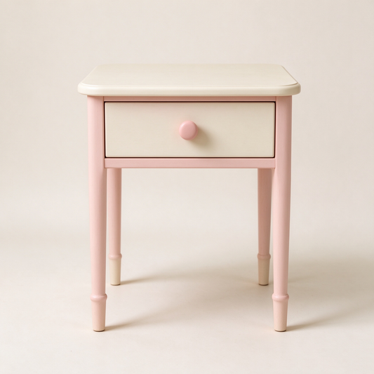 Pink and White Nightstand with Round Handles