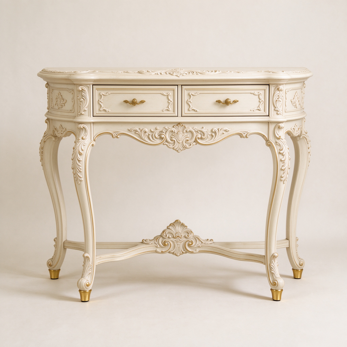 Classic White and Gold Console Table with Carvings
