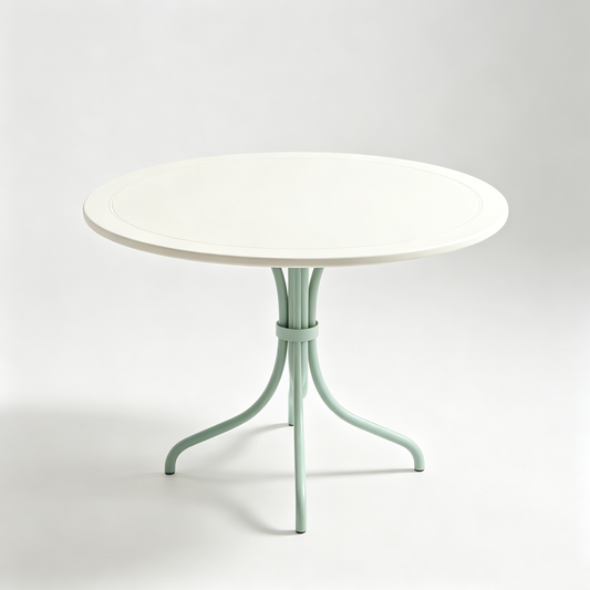 Mint Green Round Metal Table with White Top