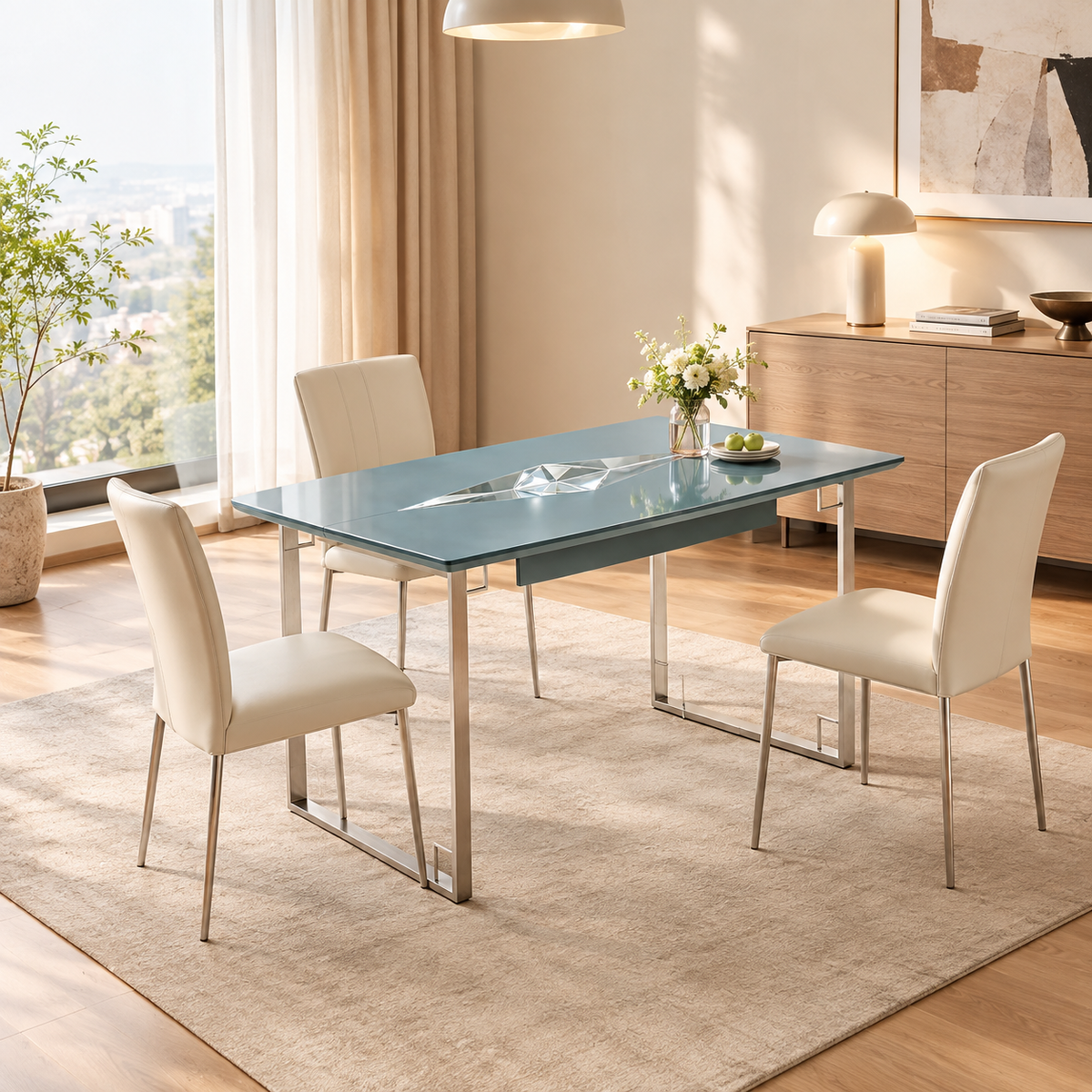 Grey Blue Modern Desk with Metal Frame