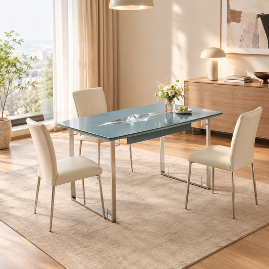 Grey Blue Modern Desk with Metal Frame