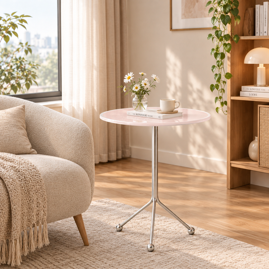 Pink Gradient Round Side Table with Silver Base